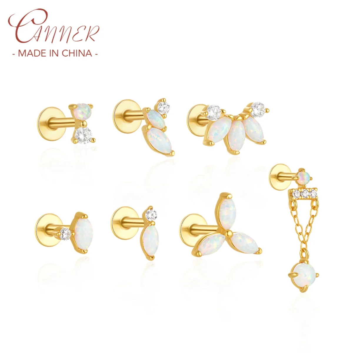 CANNER 1 szt. 925 srebro korona oko konia Opal stadniny kolczyki dla kobiet 18K złoto chrząstka spiralne przebicie Ins Fine Jewelry