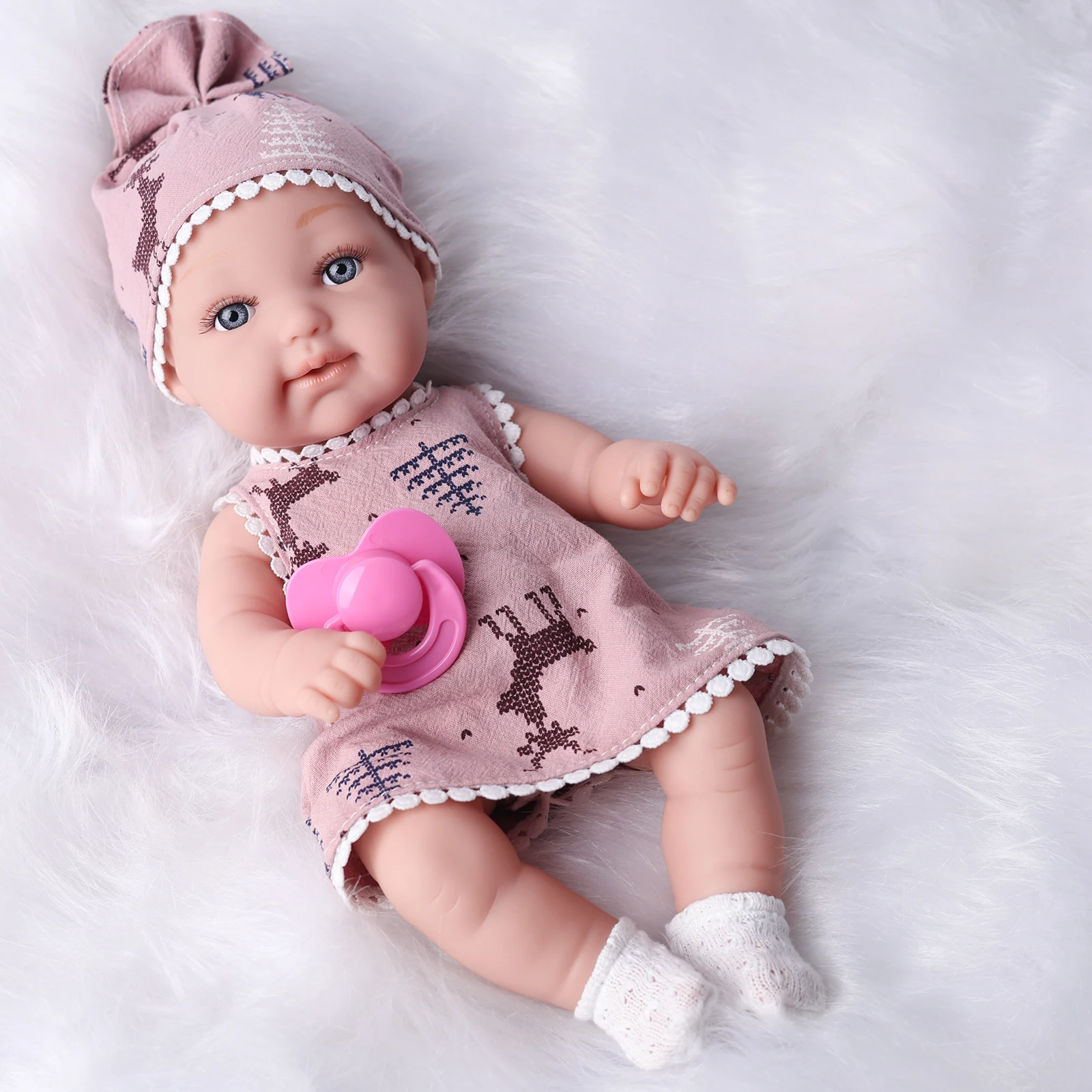 

One Piece 12.6 Inches Newreborn Baby Doll Light Pink Color Clothes Vinyl Body 32cm Realistic Reborn Baby Dolls with Pacifier