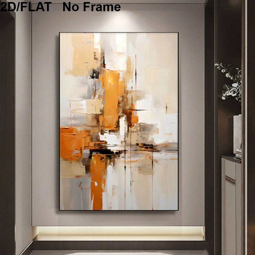 2D/Flat Large Abstract Orange Canvas Wall Art Modern Minimalist Frameless Fall Canvas Prints for Living Room Decorations Gifts