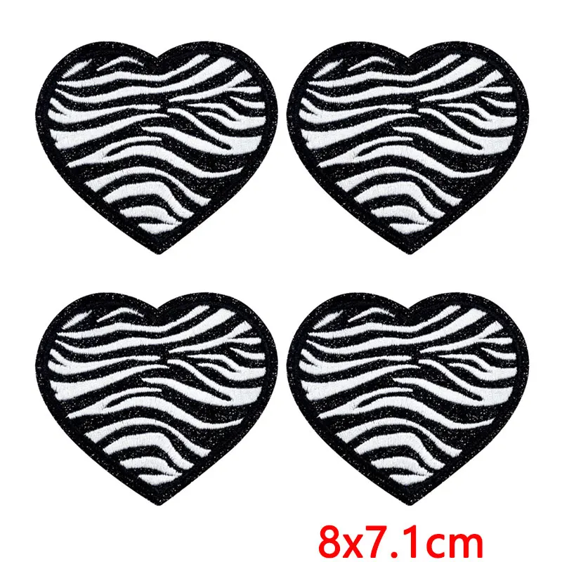 10PCS/Lot Zebra Pattern Hearts Stars Lightning Embroidery Patches Iron On Patches For Clothes Thermoadhesive Patch Fusible Patch