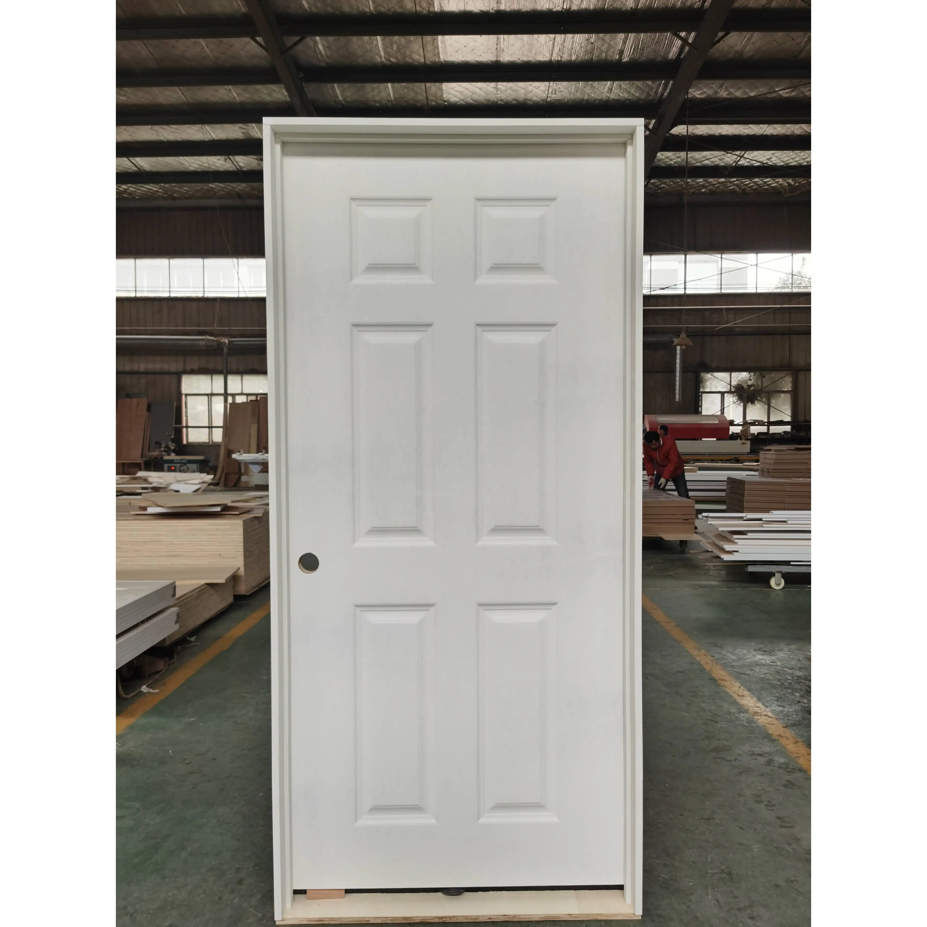 6 Panel White Hollow Wood Textured Molded Door Finished Bathroom Villa Bedroom Interior