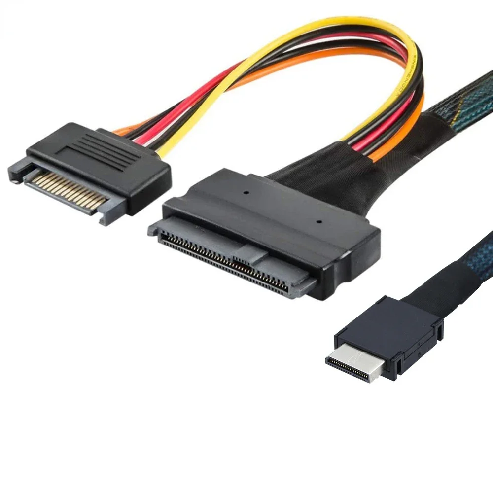 Flexible PC Hardware Cable-PCIE Oculink SFF 8611 4I to U.2 SAS SFF 8639 Adapter with 15P SATA Server Cable