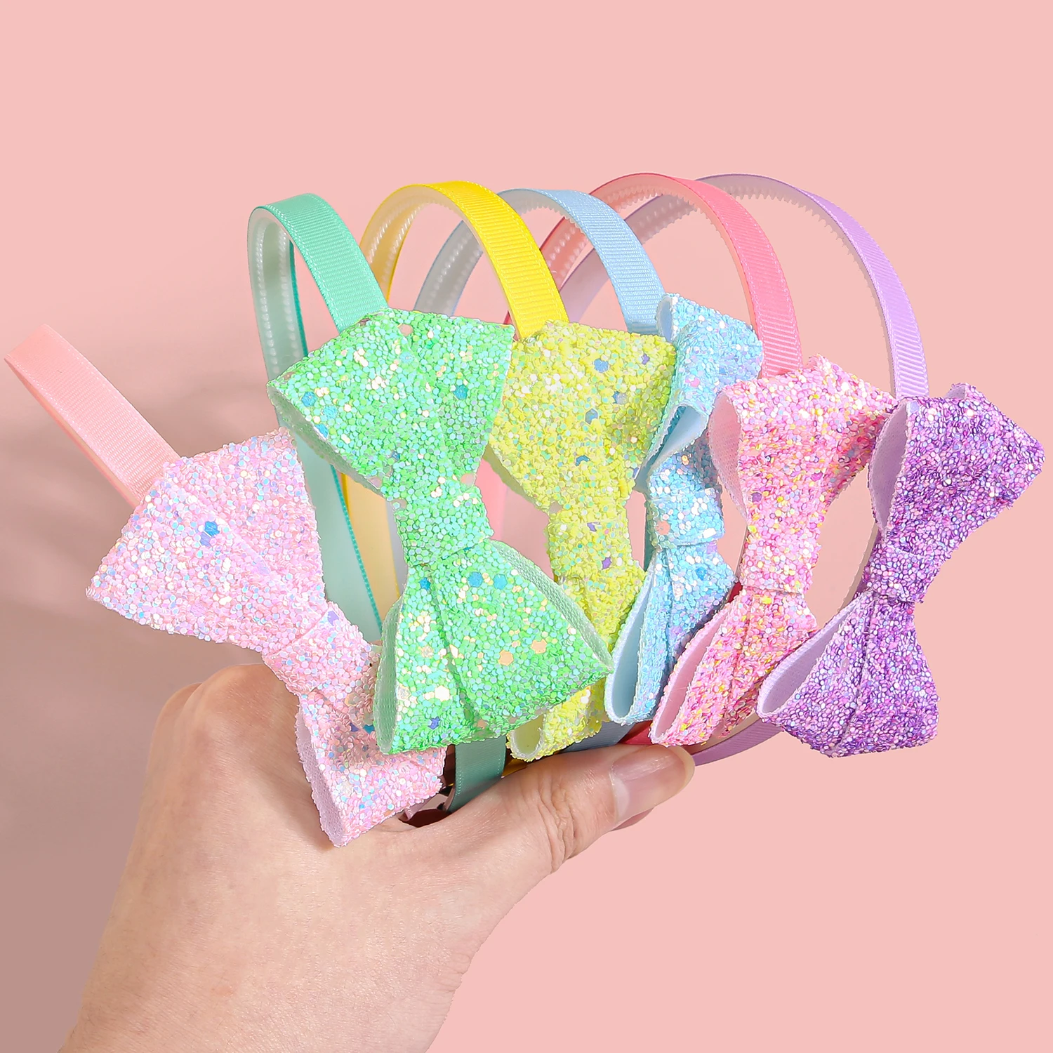 6/12pcs Glitter Hair Bows Headbands for Girls Kids Girls Plastic Teeth Hairbands Sparkly Bows Headband Children Hair Aceessories