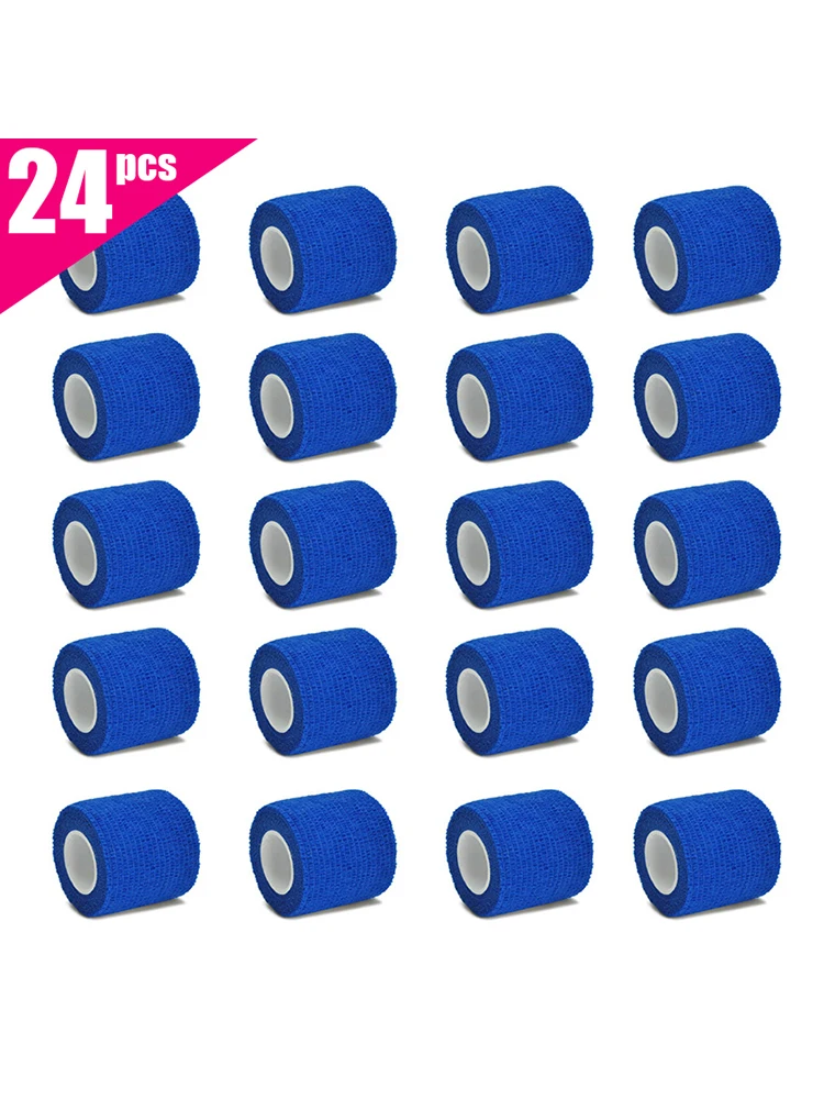 6pcs/12pcs/24pcs   5cm*4.5m blue gauze sports bandage self-adhesive breathable elastic bandage for fixing fingers, wrists, and l