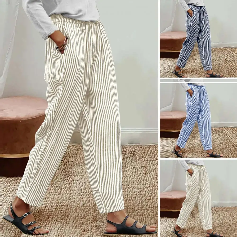 

Casual Women Cotton Linen Pants Vintage Lace Stitching Hollow Loose Trousers Fashion Solid Pocket Female Harem Pants Streetwear