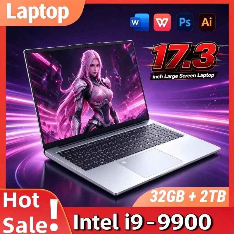 17.3 Inch HD Large Screen PC Notebook Intel Core I9-9900 32GB RAM 2TB SSD Win11 Finger Unlock High Speed Working Laptop
