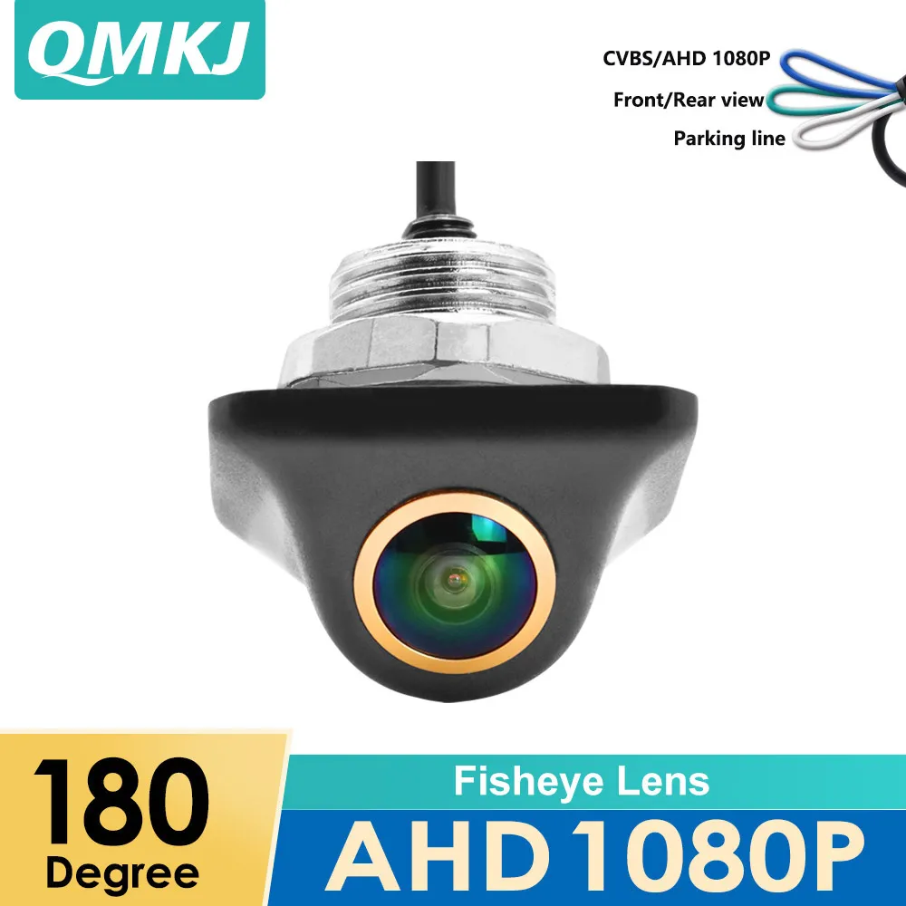 

QMKJ 1080P AHD Rear View Camera Metal Body 180 Degree Fisheye Lens Vehicle Camera CCD HD Night Vision For Android DVD Monitor