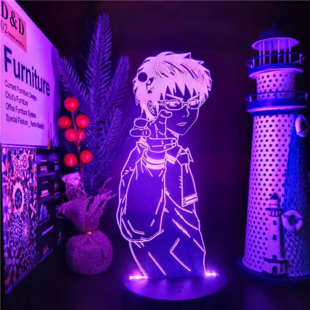 Imagem -04 - Lâmpada de Mesa Acrílica Anime para Crianças Luz Noturna 3d Saiki Kusuo Lâmpada de Cabeceira Usb Decoração do Quarto Presentes Quentes Cores Cores 16 Cores