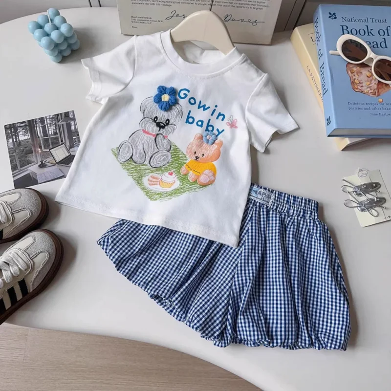 

Girl's cartoon animalsTT-shirt and Shorts Suit2026New Summer Two-Piece Set for Girls: Short-Sleeved Top and Bloomers