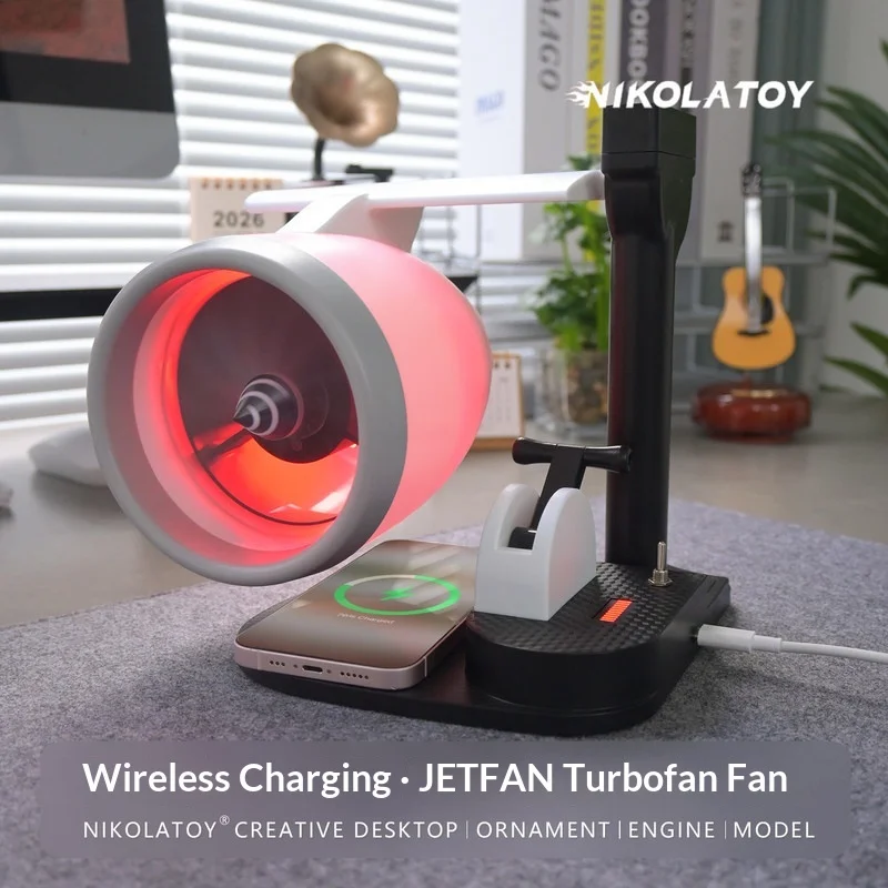 Nikolatoy Moe Jet Engine Turbo Fan Creative Desktop Usb Fan With Wireless Charging Led Light Home Office Phone Charging Ornament