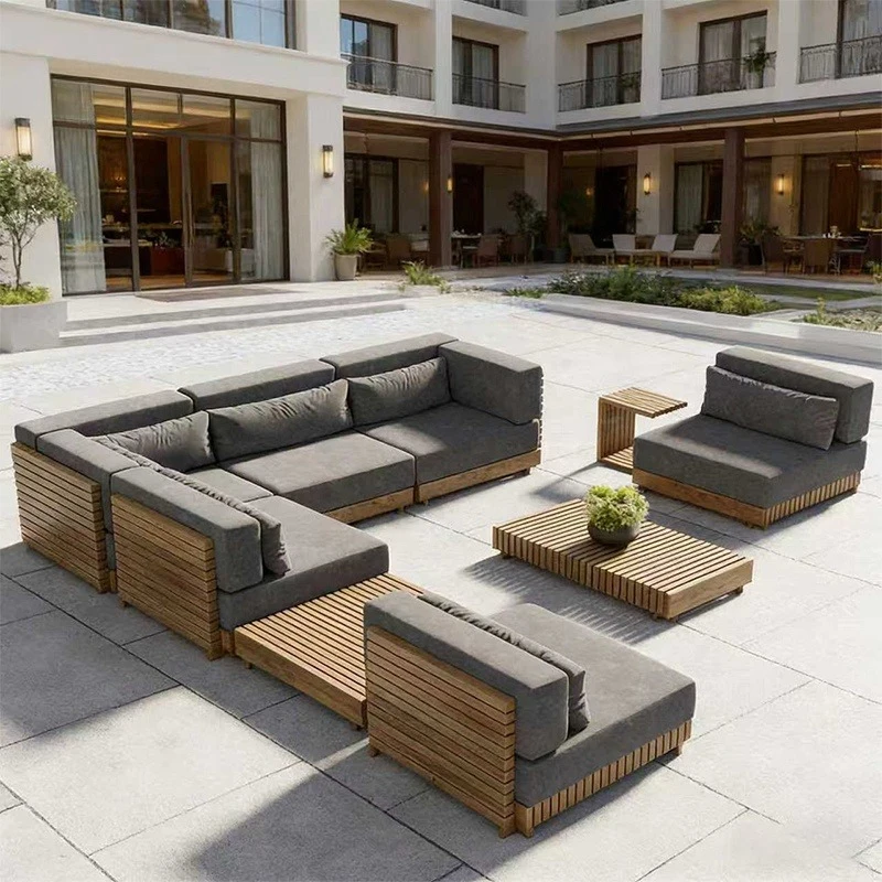 Modern Garden Poolside Terrace Furniture Set Waterproof Hotel Modular Modular Holiday Luxury Furniture Teak Outdoor Sofa Set