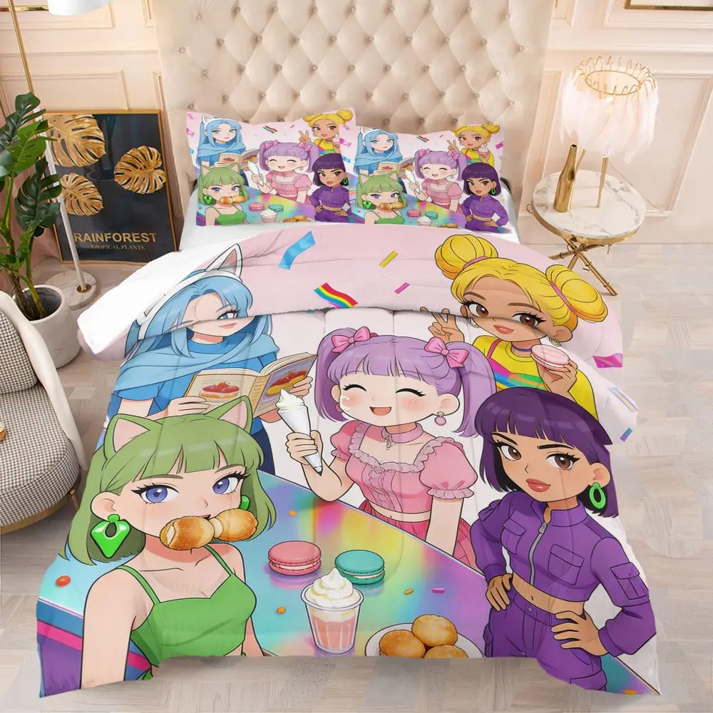 Anime GirlsPrint Comforter Set Bedding Set With Pillowcase Soft Microfiber Digital Quilt For Teen Dorm Bedroom