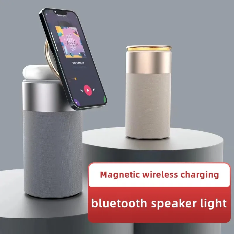 

3 In 1 Multi-Function IPhone And AirPods Wireless Charger Portable Bluetooth Speaker With Touch Lamp For Home And Office