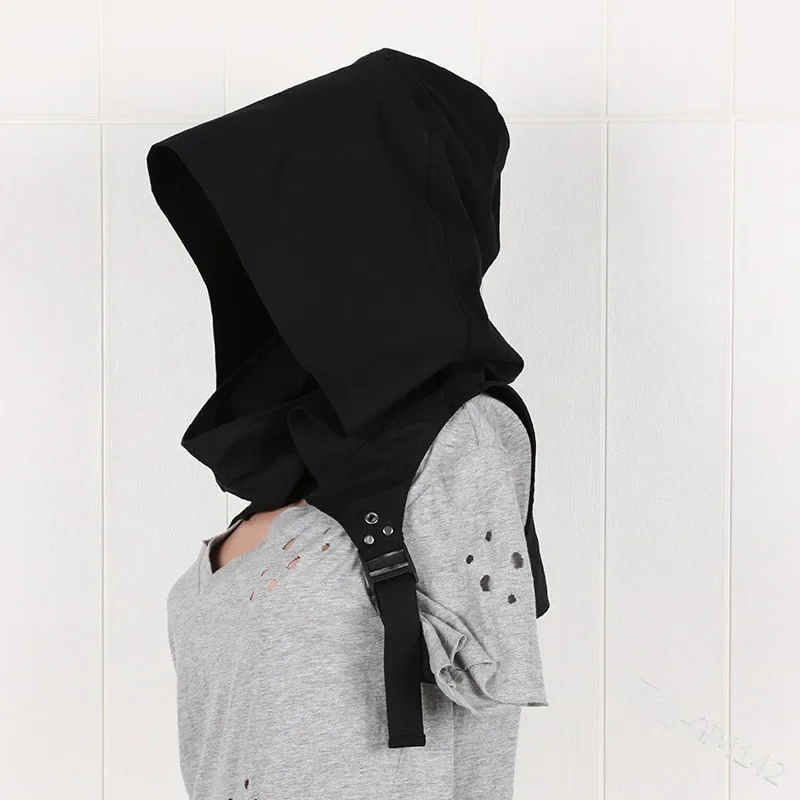 Capuche gothique punk pour hommes et femmes, capot, Halloween Assassin, accessoire de costume, carnaval, cosplay, chapeau d'horreur, masque en coton, noir, rétro