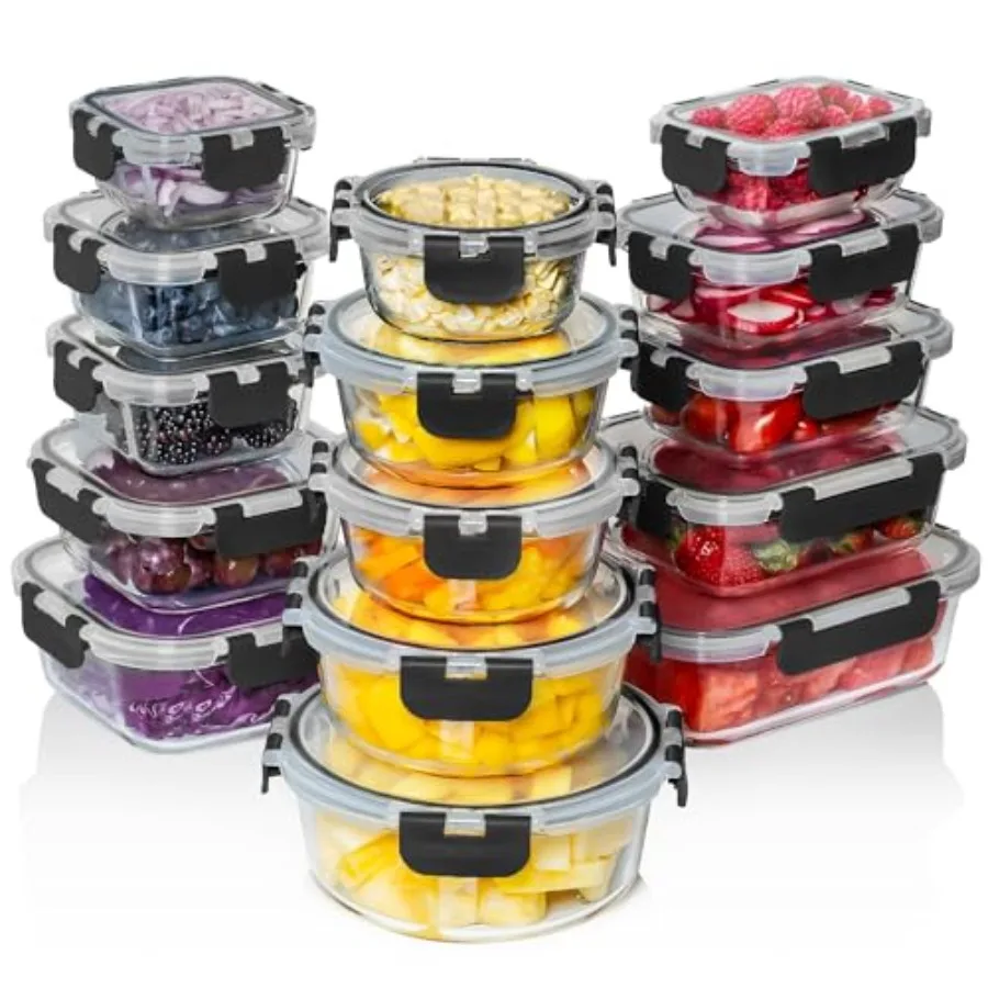 

Набор из 30 стеклянных контейнеров для хранения продуктов с крышками - Многоразовые стеклянные контейнеры для еды и остатков - Герметичные и непротекаемые