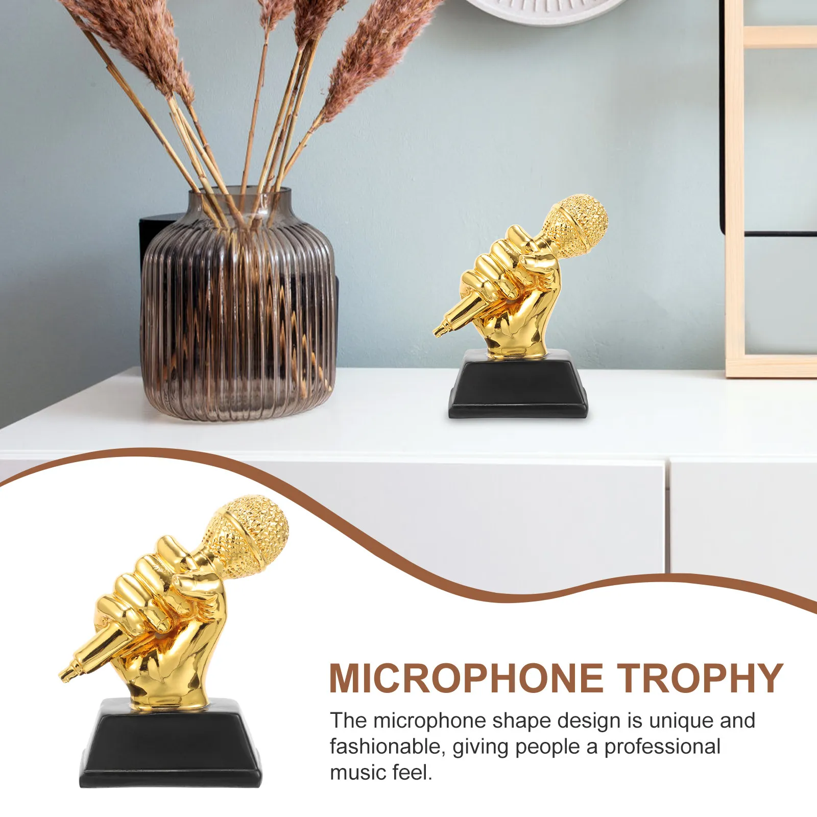 Music Award Trophy Resin Microphone for Singing Competition, Contest, Host, Student & Adult Decoration