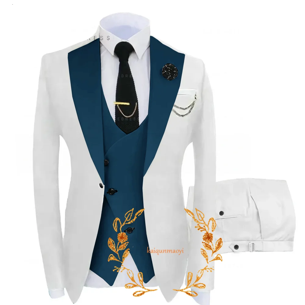 2024 abito da uomo elegante 3 pezzi giacca bianca smoking da sposo da sposa abito da festa formale vestito personalizzato