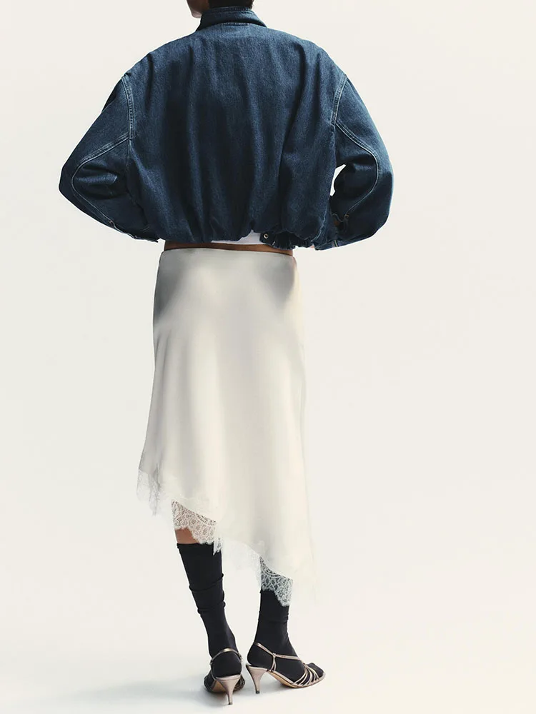 High-End Winter New Arrival Women's Dr ZA2025 Lace Decorated Silk Satin Skirt Ele Ethnic Stage Costume 2025