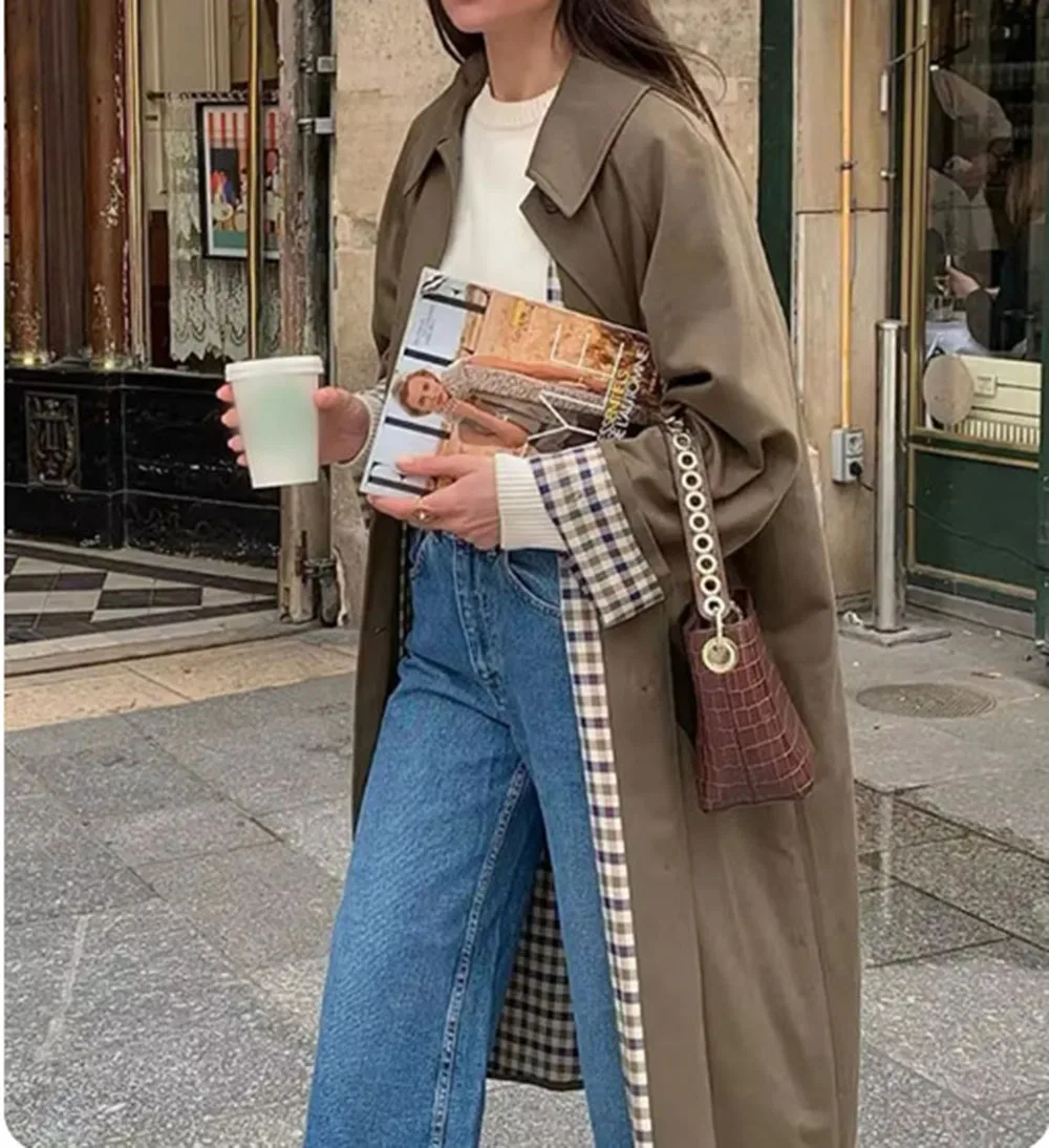 

Женское шикарное свободное пальто с лацканами, зеленое однобортное однобортное пальто с длинными рукавами, осень 202, классическое женское длинное пальто большого размера