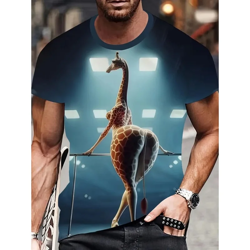 Men's T-shirt with Fun Animal Pattern 3D Print - Summer Retro Casual Sports Short Sleeve Adult Quick-Dry Breathable Clothing