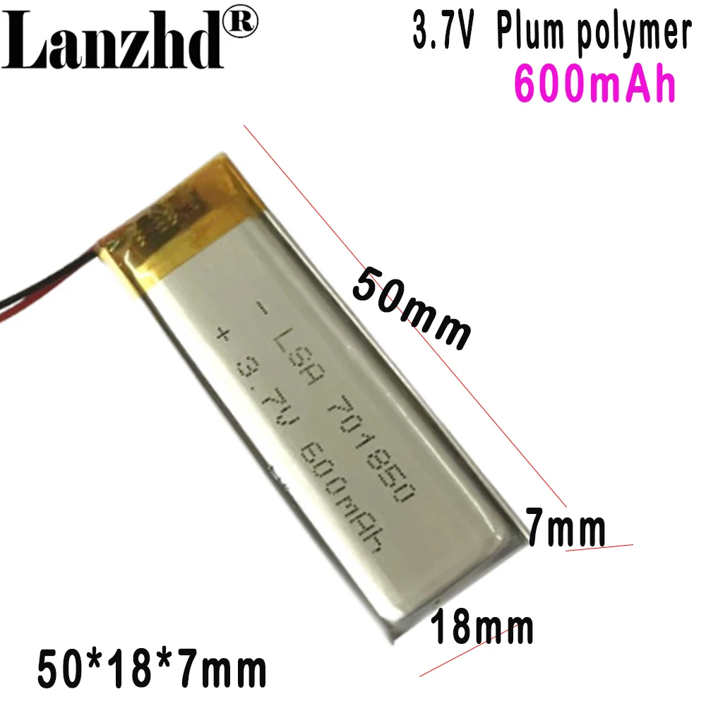 

3.7V cell 701850 polymer lithium battery 600mAh For beauty instrument smart audio smart wearable battery