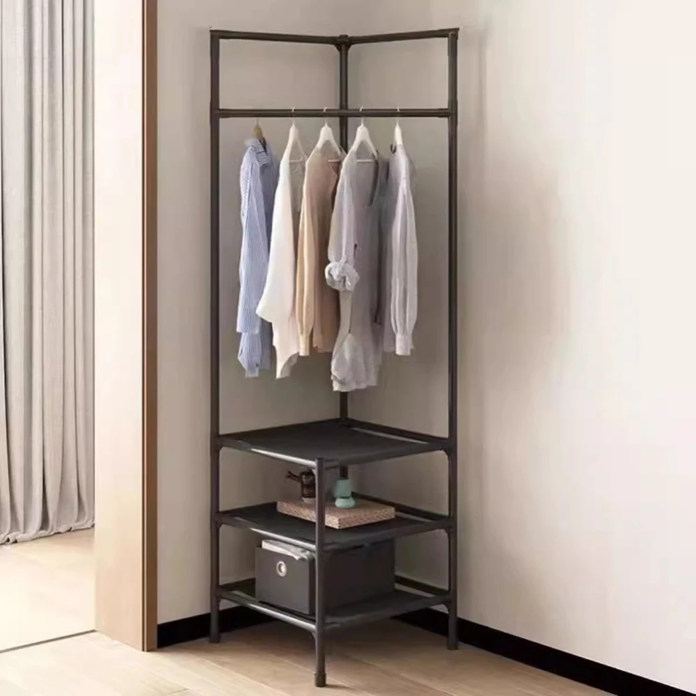 wi-Industrial Corner Clothes Rack With Black Wheels Unique Design Space Saving Hanger Perfect For Home Decor Stylish Clothing-