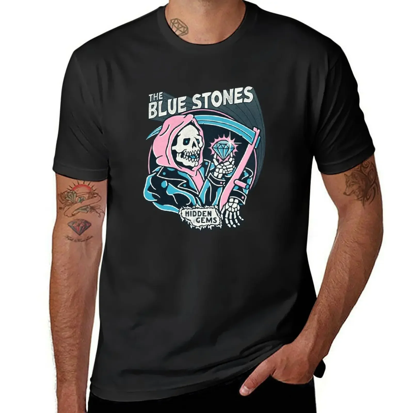 The blue stones - Hidden Gems - logo T-Shirt plain sweat plus size tops mens clothes