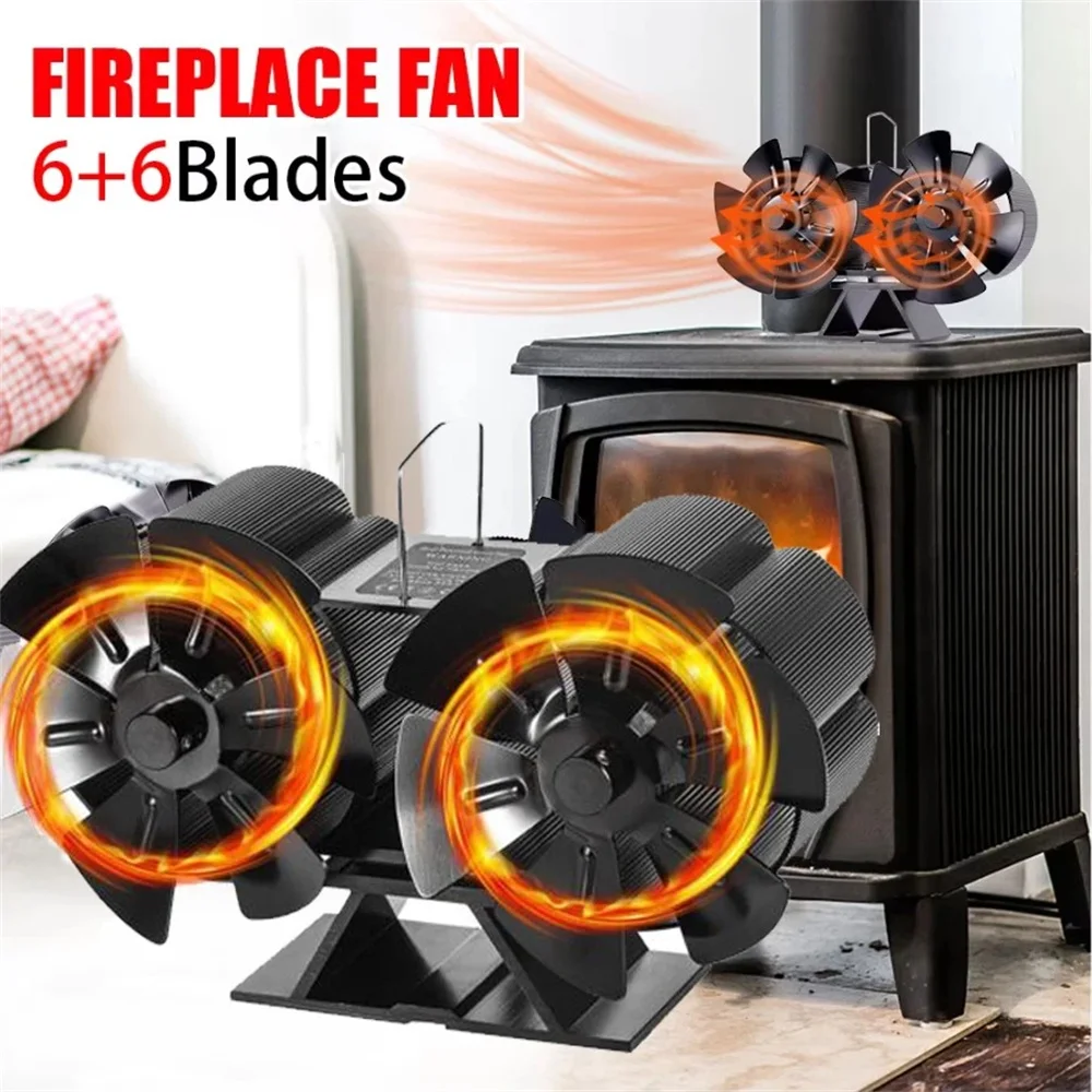 

Wood Stove Fan Heat Powered Dual Silent Motors 6 Blades Non-Electric Heat Activated Fireplace Fan for Wood Burning Stove