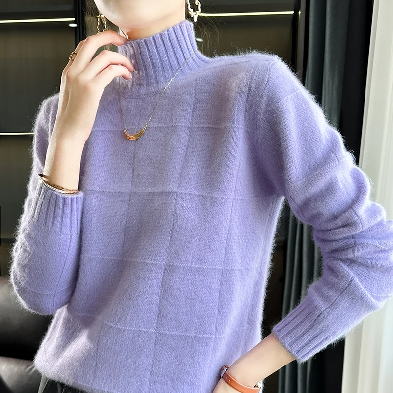 Autumn/Winter New 100% Cashmere Pullover Casual Solid Color Knitwear Women's Sweater High Neck Thickened Blouse Loose Tops