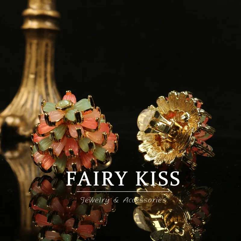 Medieval multi-layered fashionable fresh three-dimensional  ear clips temperament Designable earrings