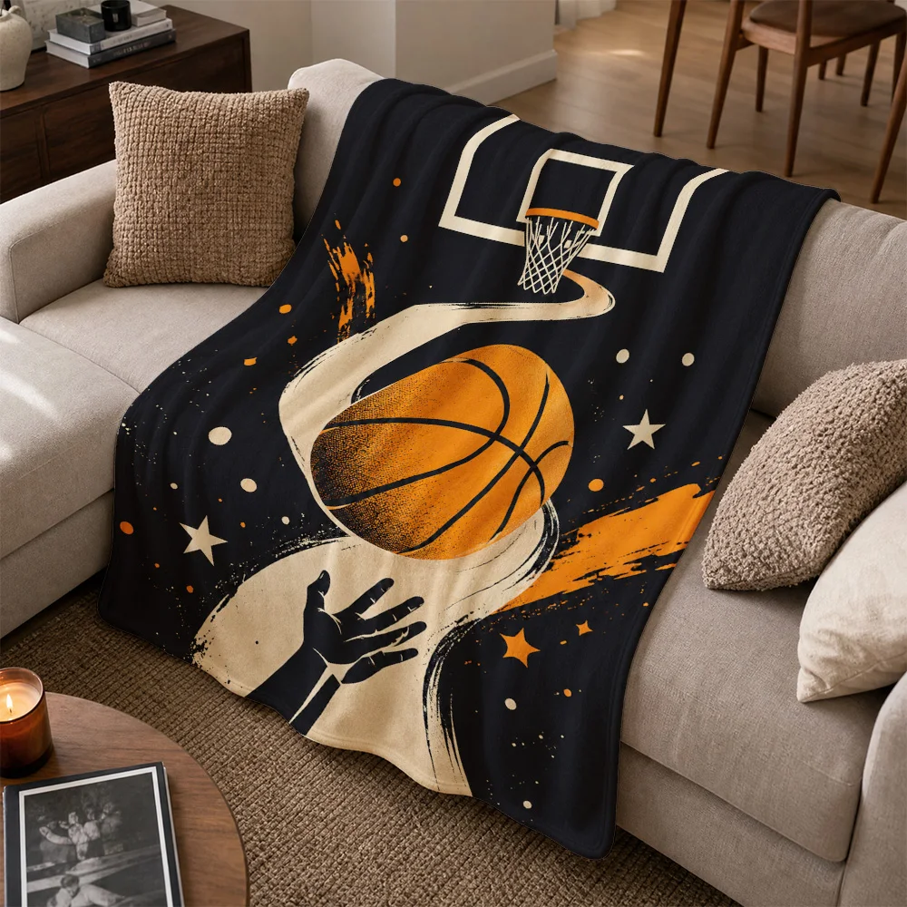 Large Basketball Throw Blanket Sofa Throw Fleece Cozy Decor Gift for Men Sports Game Day Couch Blanket Athletic Room Decor