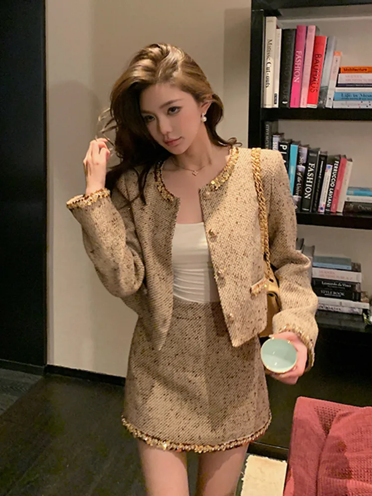 Damesoutfits Mode Vintage jasje + rok Tweedelige pakken Hoge kwaliteit Franse luxe kleine geur 2-delige sets