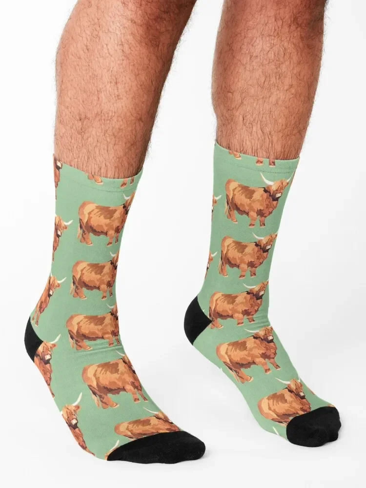 H é para Highland Cow Socks para Homens e Mulheres, Loose Snow Socks