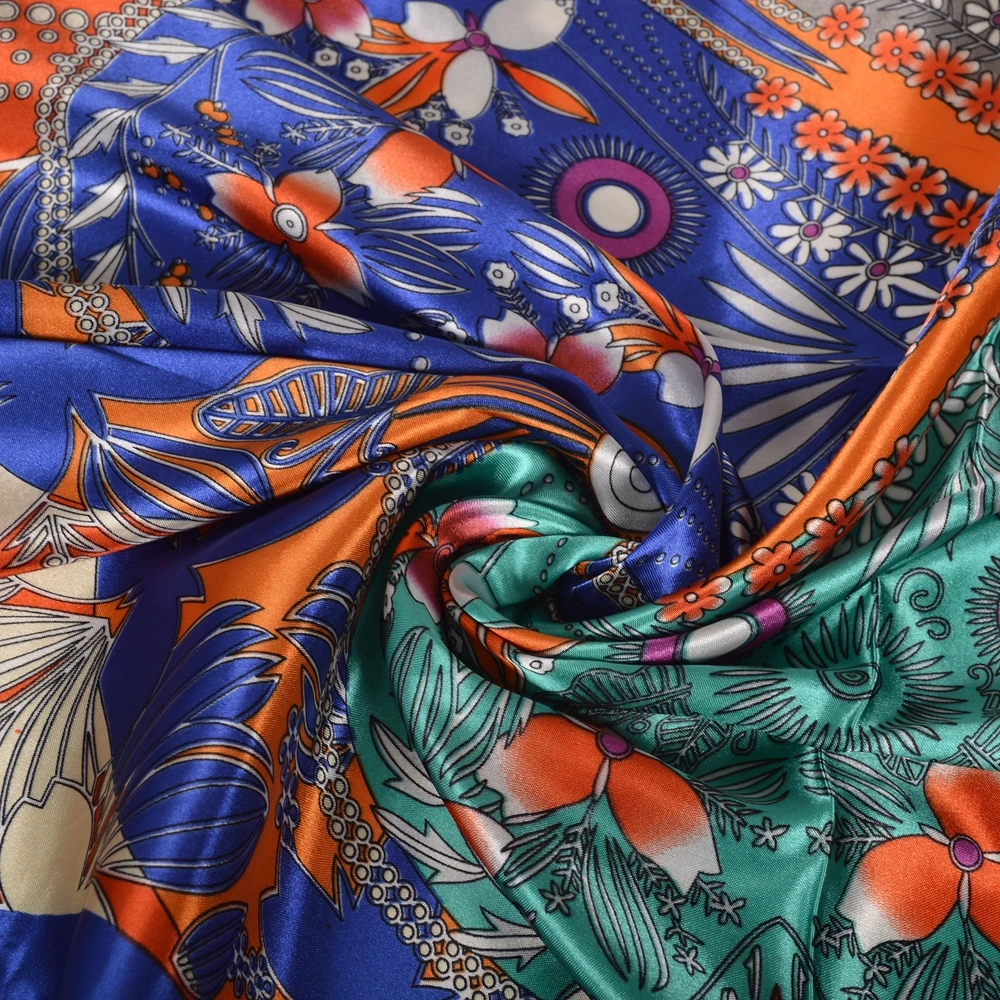 BYSIFA| New Orange Blue Women Scarves Shawls Elegant Floral Design Fall Winter Neck Scarf Fashion Spring Brand Silk Scarf Hijab