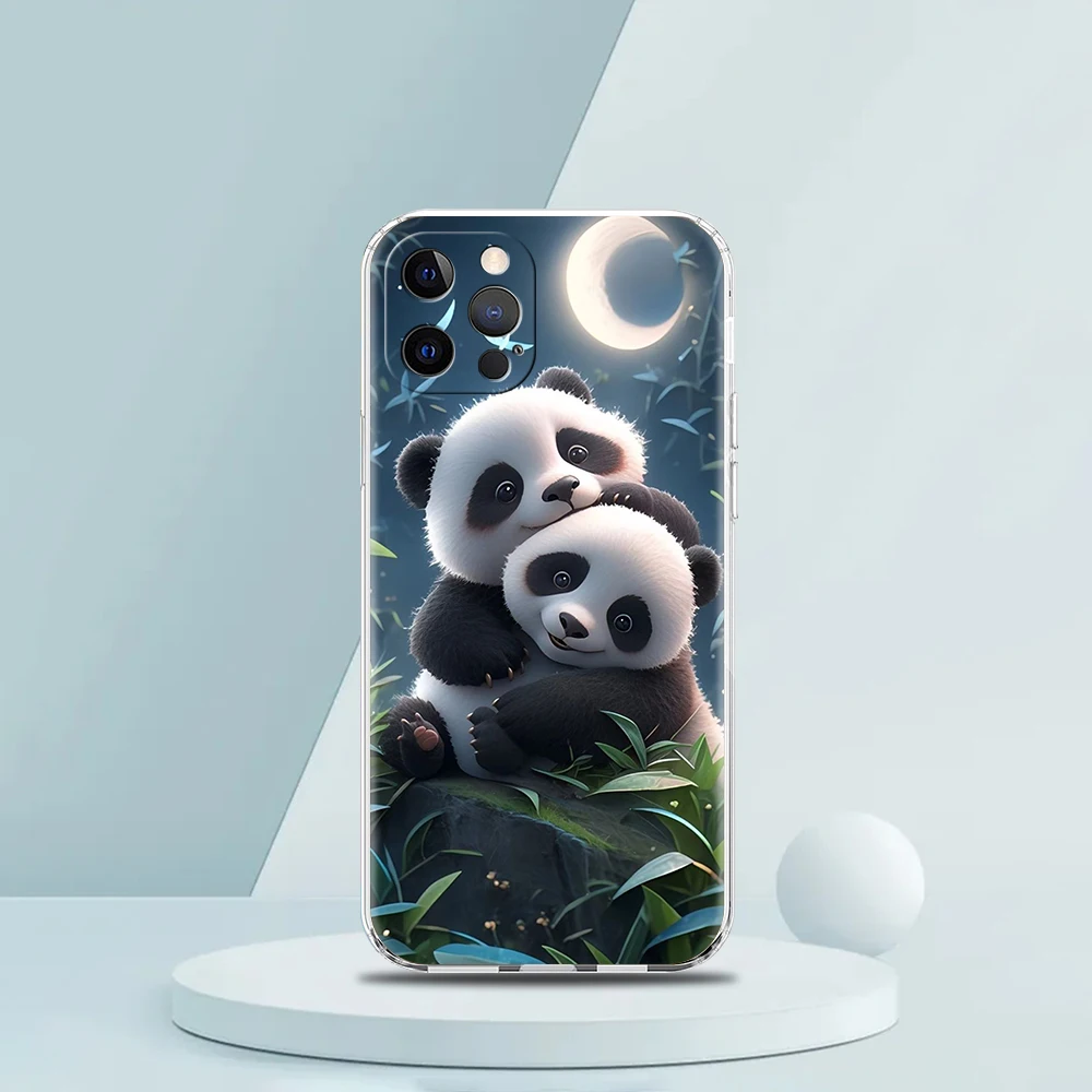 Etui na telefon Cartoon Lovely Panda do iPhone 16 15 14 13 12 Pro Max Przezroczyste, miękkie etui do iPhone 11 Pro Max 7 8 Plus XS XR Shell