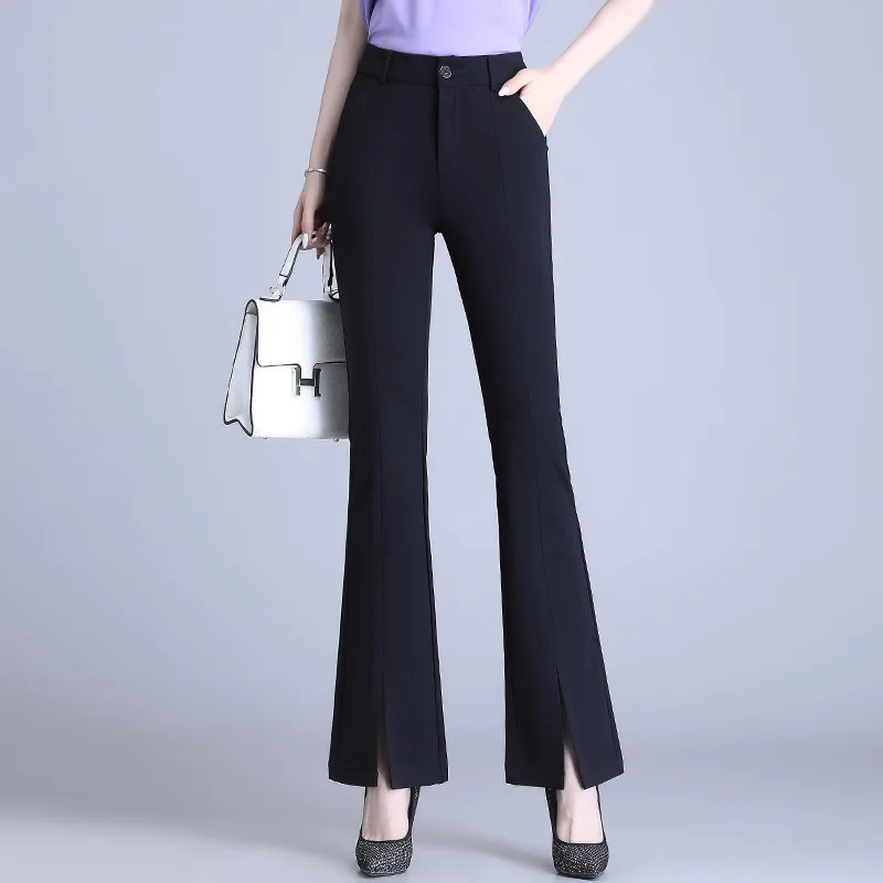 

Split Flared Pants for Women, Autumn Draped Small Size Nine-Point Flared Pants, Elegant Slimming Casual Trousers