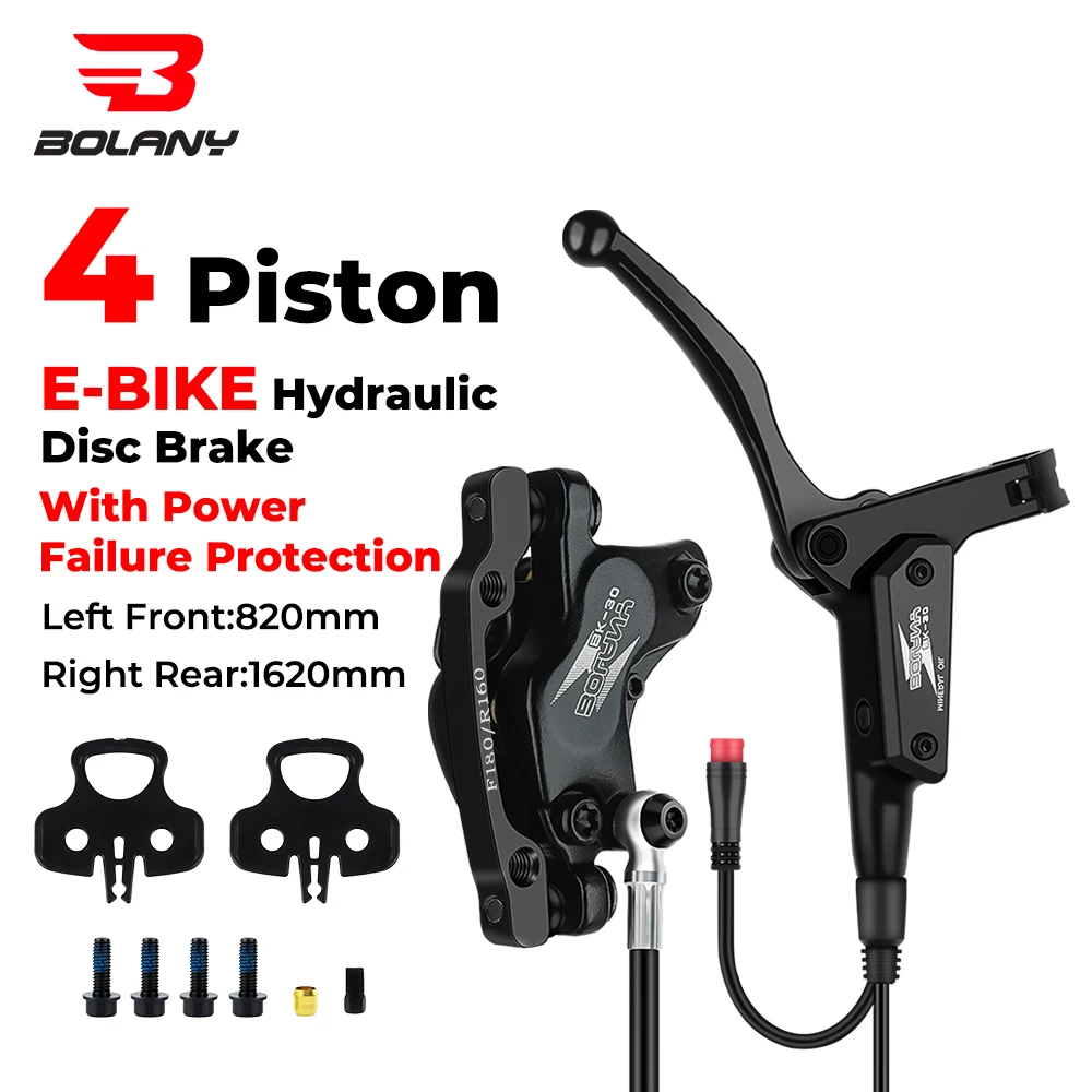 BOLANY Electric bike 4-piston Hydraulic Brakes MTB Disc Brake Power Failure Protection Mountain Bike Brakes For E-Bike Parts