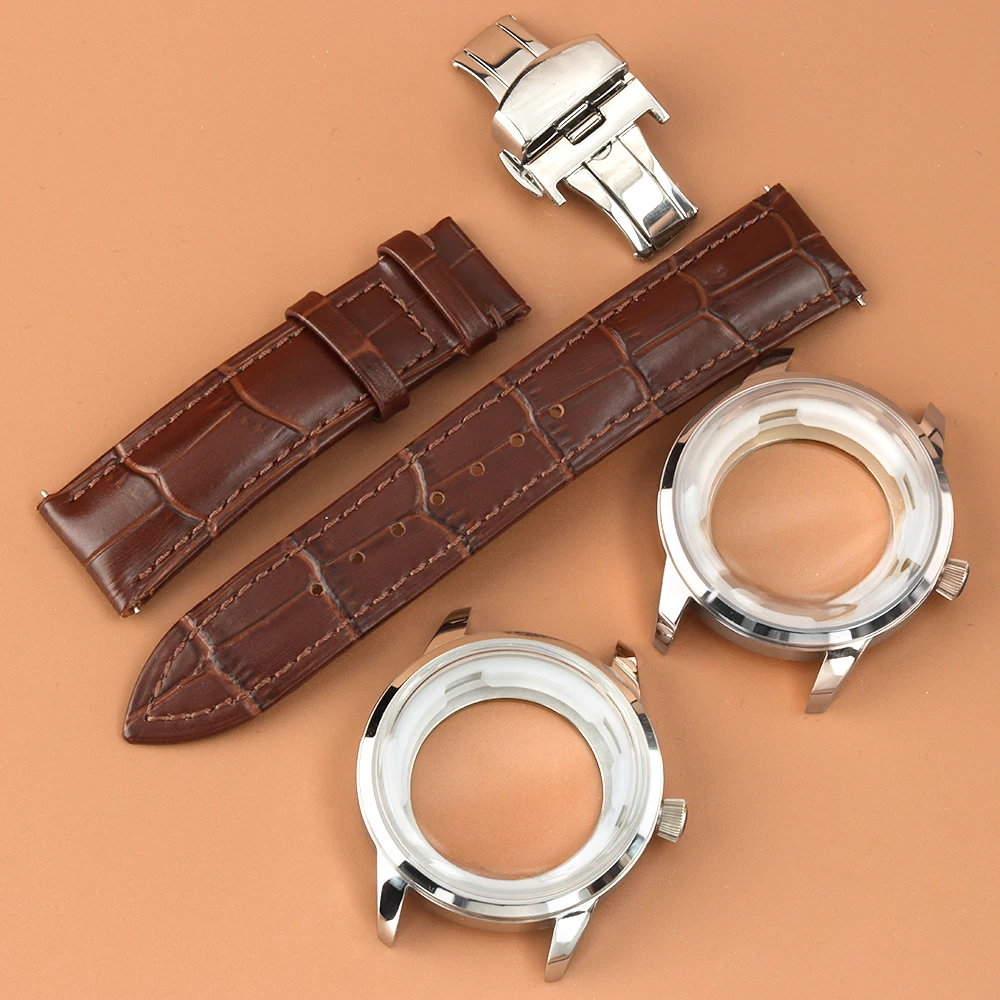 40mm 316L Stainless Steel Case Leather Strap 10ATM Waterproof For NH35 NH36 NH38 Movement Cocktail Case Watch Accessories