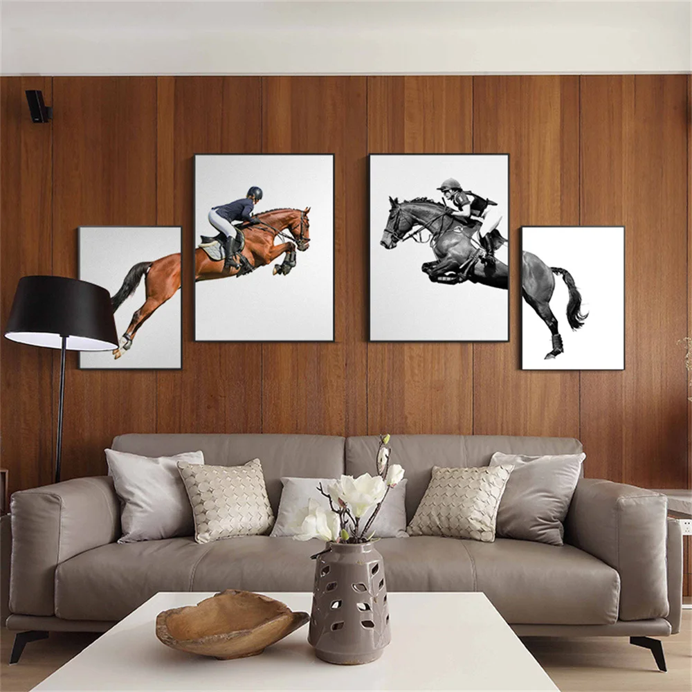 Horse Racing Equestrian Horse Rider Modern Simple Horse Creative Double Decorative Painting Home Room Decoration
