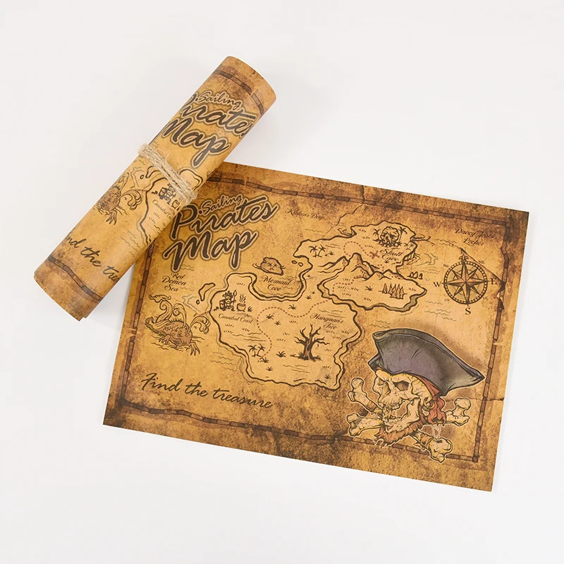 Map Of Caribbean Sea Pirate Adventure Classic Vintage Old Treasure World Map Halloween Pirate Party Decors Supplies Kids Gift