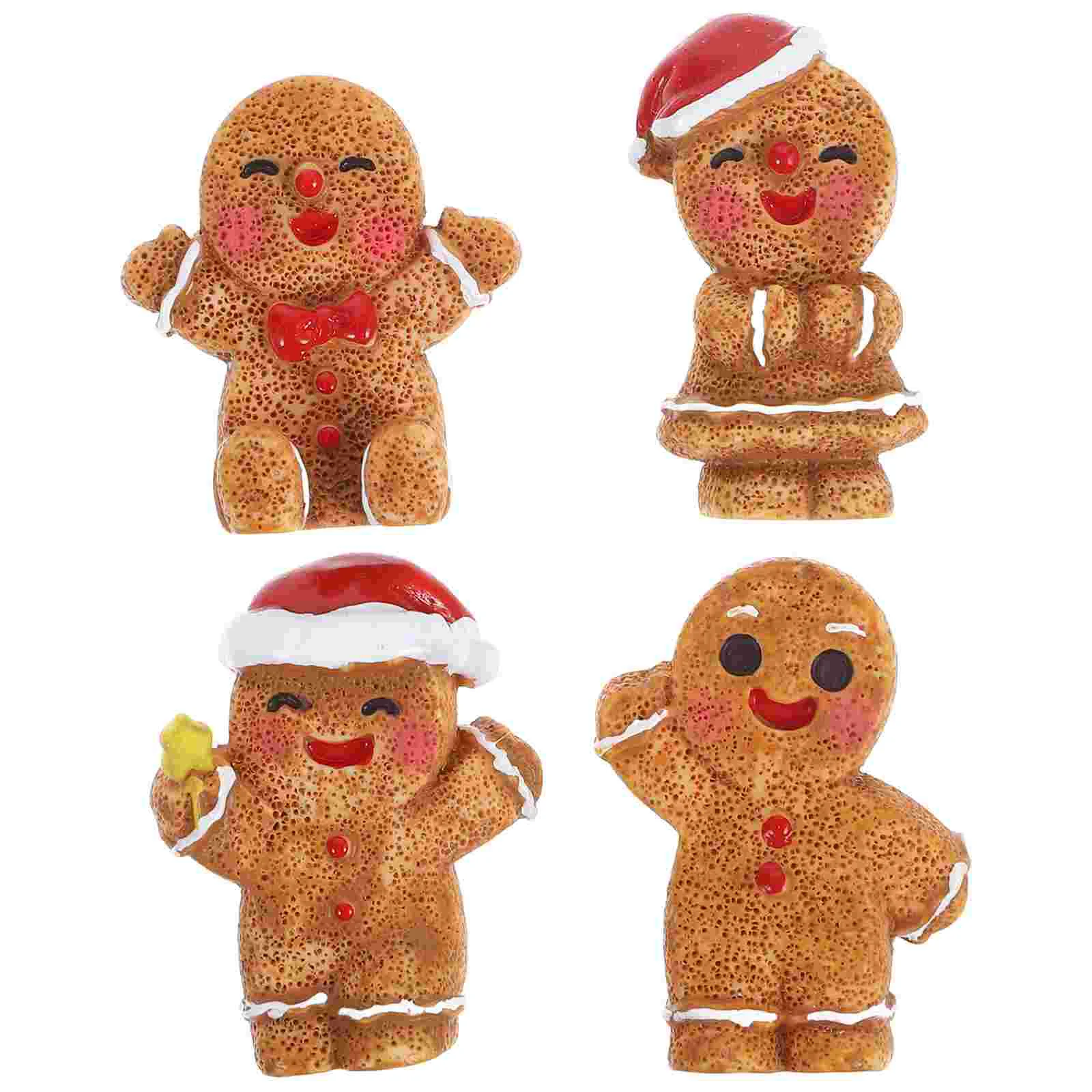 

4 Pcs Gingerbread Man Decoration Miniature Figurine Small Ornament Resin Statue