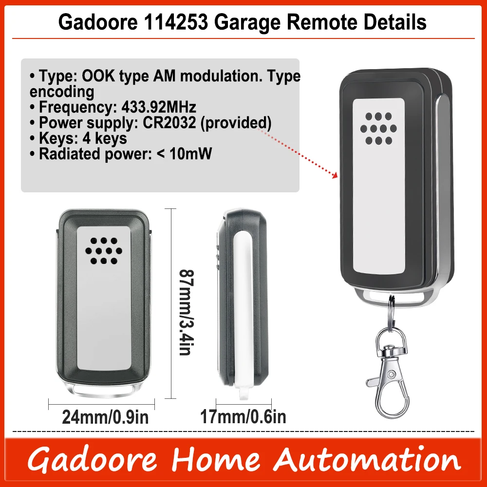 Gadoore-ガレージドアリモコン、433MHz、114253、104257、104251と互換性があります