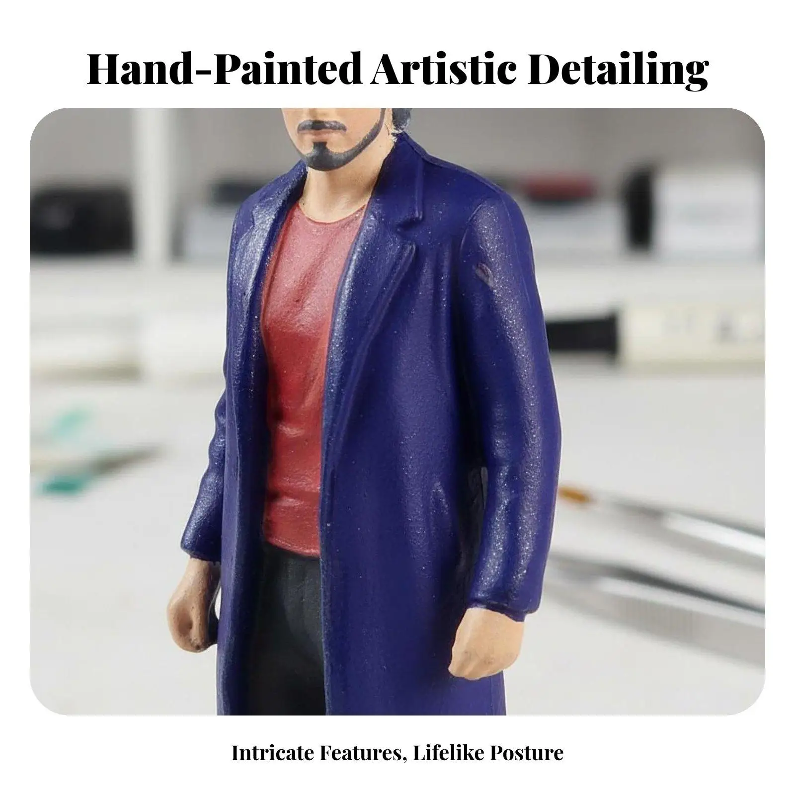 Women Coat Resin Figurine Hand Painted Blue Coat Art Man for Sand Table Model 1 87 Scale