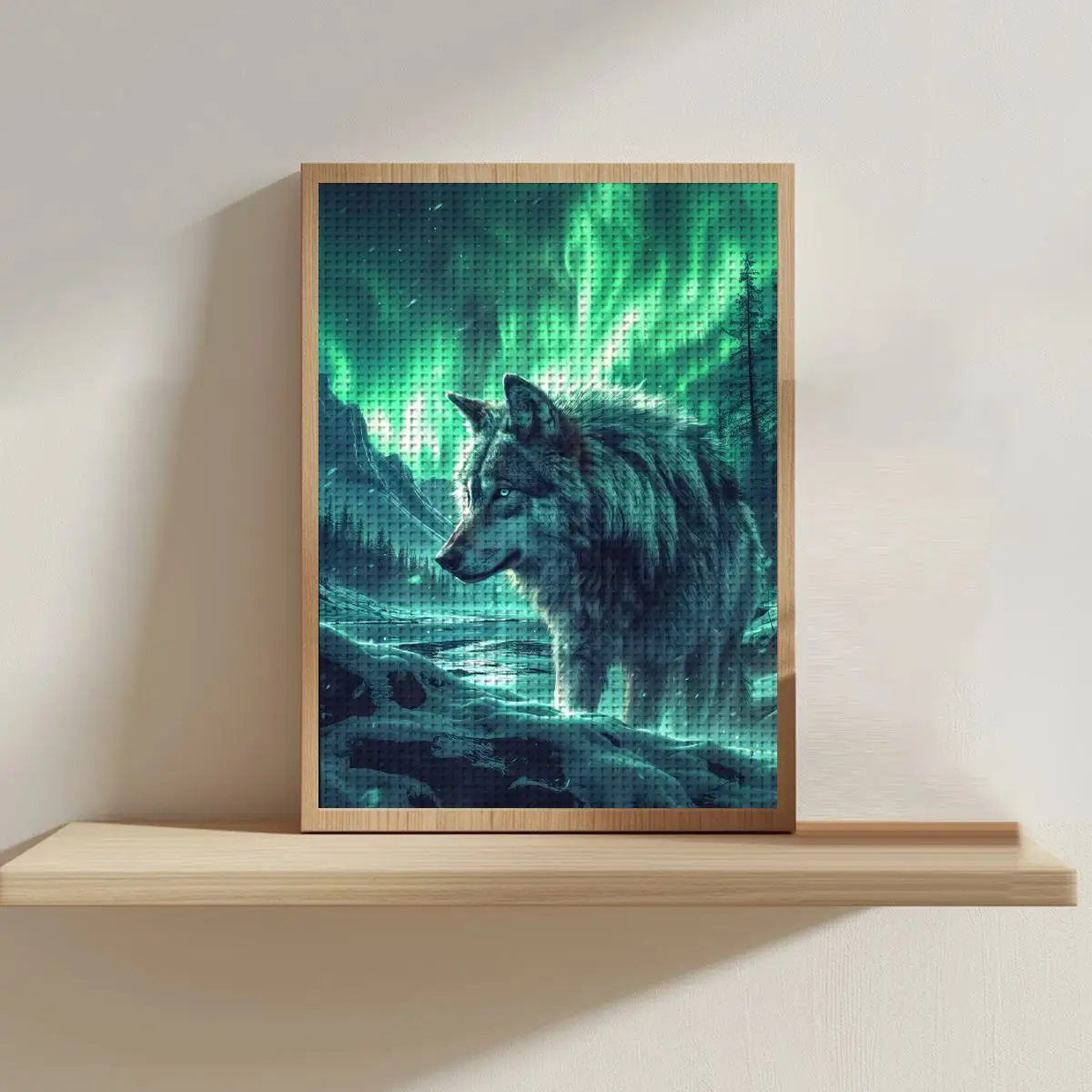 1 Stück 30X40CM/11,8*15,74 Zoll Aurora Wolf gestempeltes Kreuzstich-Set DIY-Set 11CT/14CT DIY-Stickset DIY-Kreuzstich-Set – Detail 1