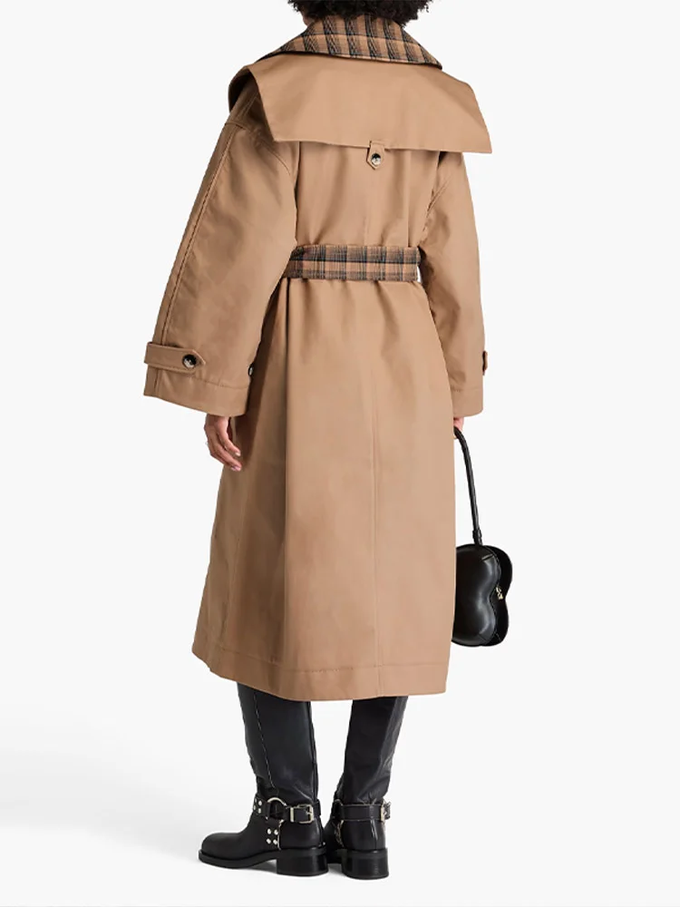 

Длинные плащи в клетку с большим воротником в стиле ретро, женские шикарные повседневные однобортные плащи с поясом, женская новая осенняя классическая уличная верхняя одежда