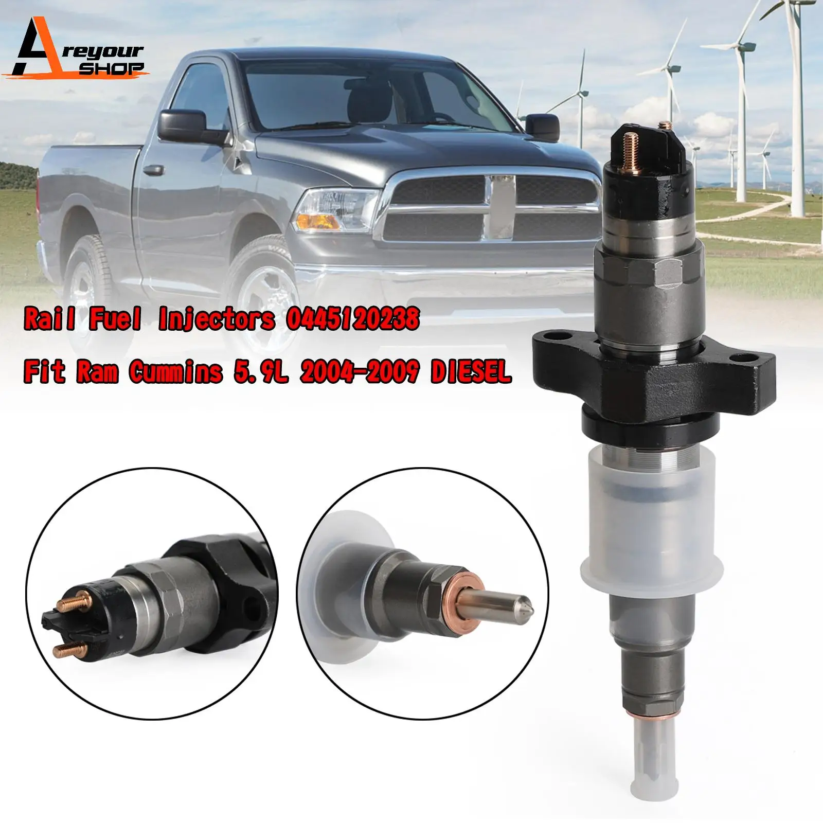 Areyourshop 1pcs Rail Fuel Injectors 0445120238 Fit  For Ram Cummins 5.9L 2004-2009 DIESEL