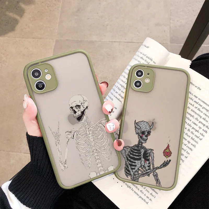 Funny Skeleton Phone Case For iPhone 16 15 14 13 12 11 Pro Max Mini X XR XS MAX 15 7 8 Plus SE2 soft Shell Shockproof Back Cover