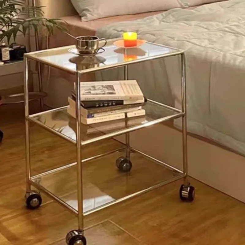 

Medieval tempered glass rack, stainless steel ins trolley with wheels, coffee table, movable sofa side dining car