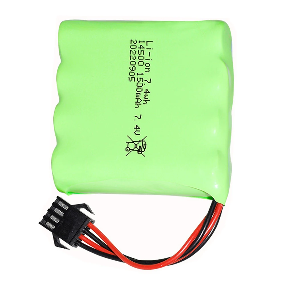 Batteria Lipo 7.4V 1500mAh SM4P per DE36W 1:16RC fuoristrada 4WD arrampicata ad alta velocità Drift accessori giocattolo da corsa 7.4V 14500 batteria