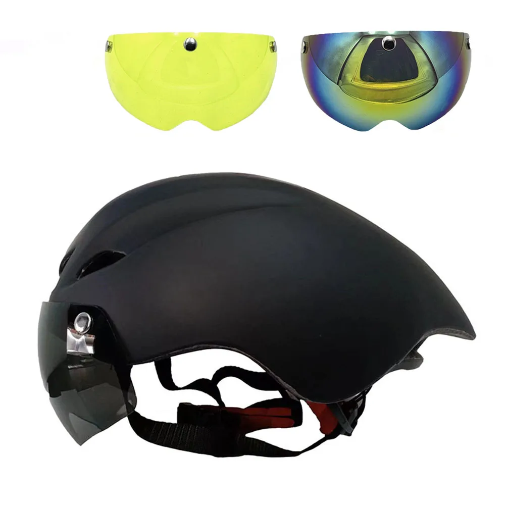 Neuer 290g Aero TT Rennrad-Helm mit Schutzbrille, Unisex Fahrrad-Sporthelm mit CB-16-Linse – Detail 14